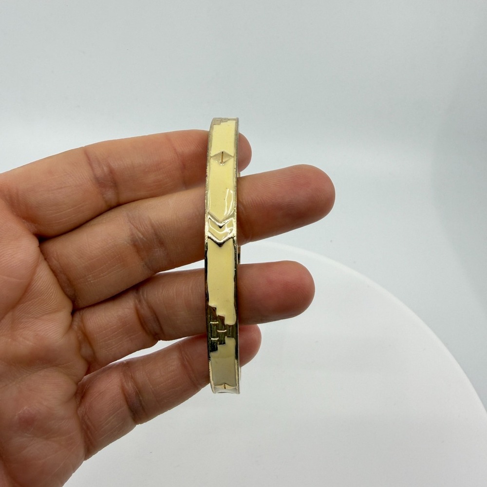 Elegant Cream Enamel Gold Tone Bangle Bracelet Geometric Minimalist Chic Gift